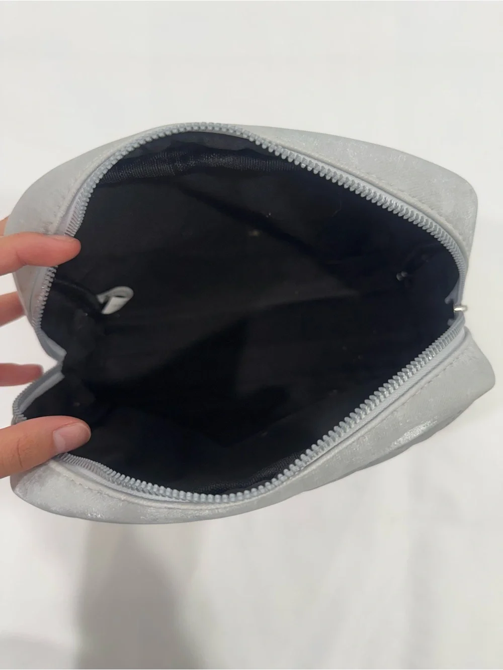 Elegant Quilted Gray Cosmetic Pouch with Crystal Accent